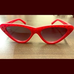 Red rhinestone cat eye sunglasses